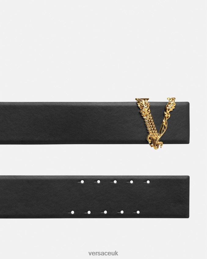 Women Versace Virtus Wide Leather Belt 6D2D06542 Black Accessories
