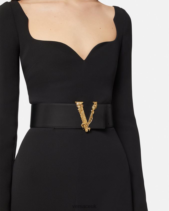 Women Versace Virtus Wide Leather Belt 6D2D06542 Black Accessories