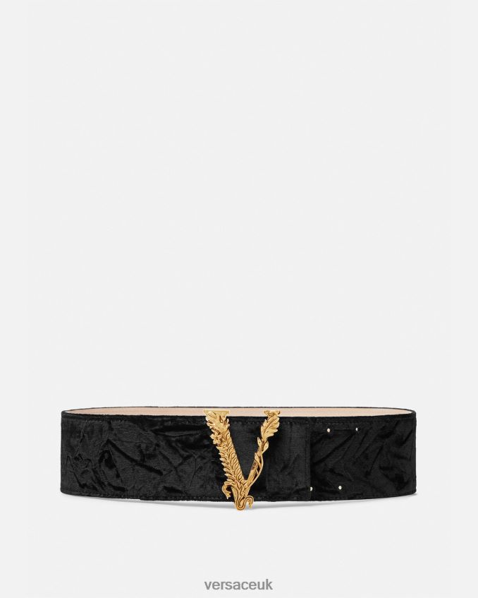 Women Versace Virtus Wide Velvet Belt 6D2D06553 Black Accessories