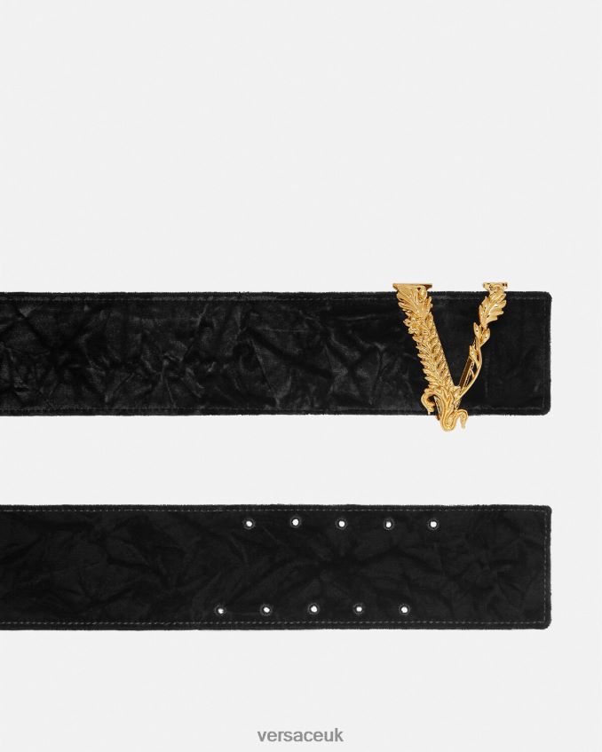 Women Versace Virtus Wide Velvet Belt 6D2D06553 Black Accessories