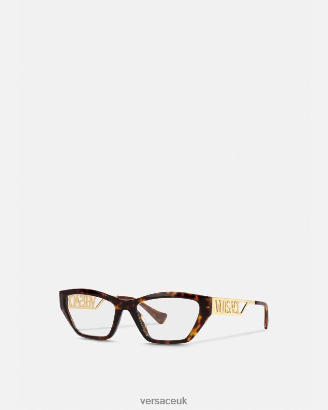 Women Versace 90s Vintage Logo Cat-Eye Glasses 6D2D06705 Havana & Gold Accessories
