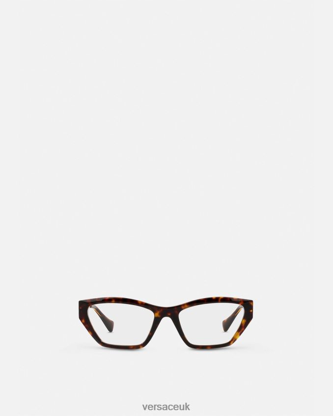 Women Versace 90s Vintage Logo Cat-Eye Glasses 6D2D06705 Havana & Gold Accessories
