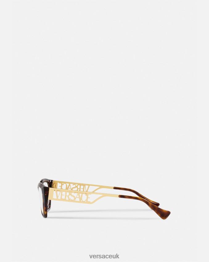 Women Versace 90s Vintage Logo Cat-Eye Glasses 6D2D06705 Havana & Gold Accessories
