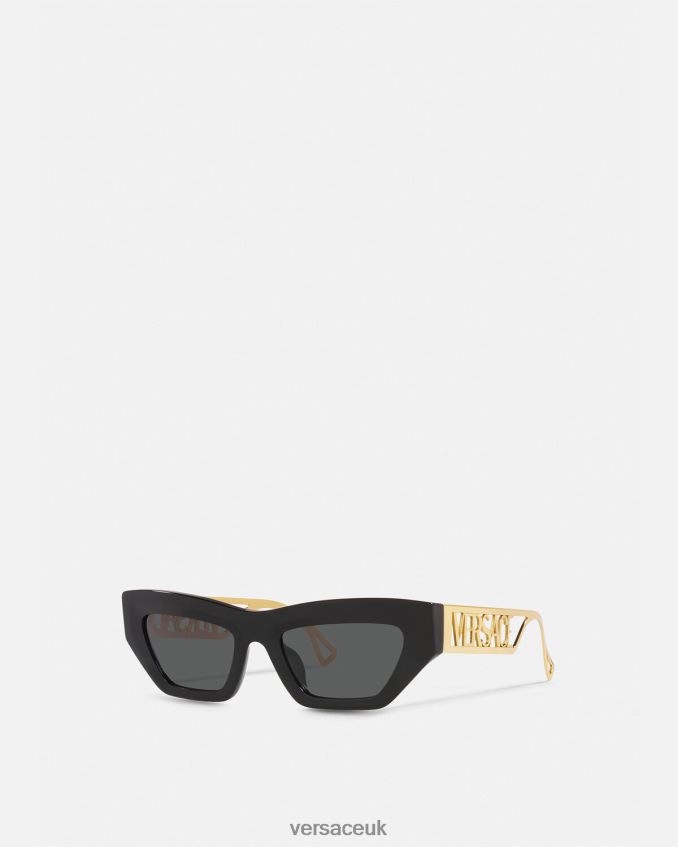 Women Versace 90s Vintage Logo Cat-Eye Sunglasses 6D2D06615 Black & Gold Accessories