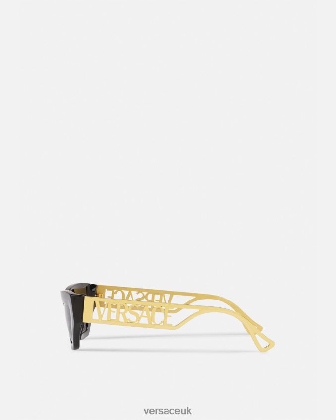 Women Versace 90s Vintage Logo Cat-Eye Sunglasses 6D2D06615 Black & Gold Accessories