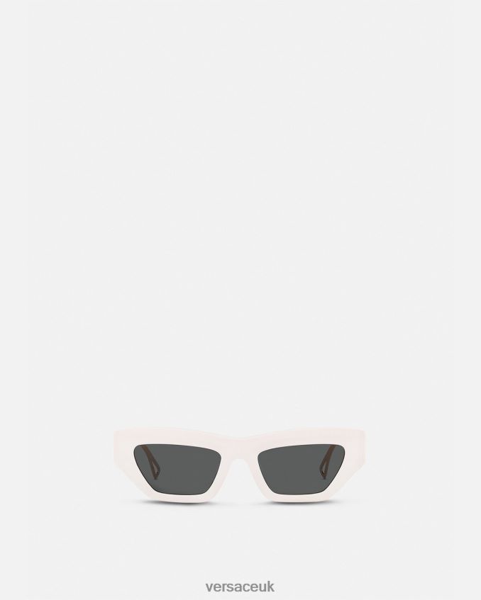 Women Versace 90s Vintage Logo Cat-Eye Sunglasses 6D2D06617 White & Gold Accessories