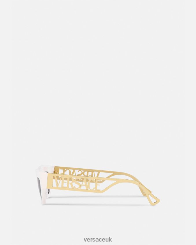 Women Versace 90s Vintage Logo Cat-Eye Sunglasses 6D2D06617 White & Gold Accessories