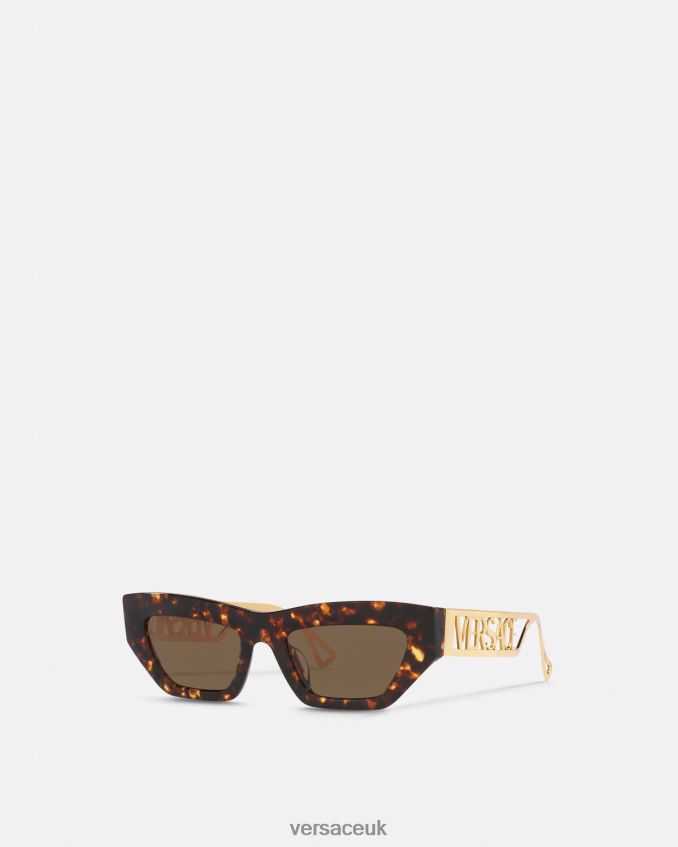 Women Versace 90s Vintage Logo Cat-Eye Sunglasses 6D2D06689 Havana & Gold Accessories