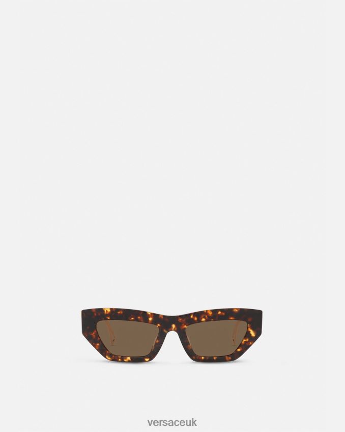 Women Versace 90s Vintage Logo Cat-Eye Sunglasses 6D2D06689 Havana & Gold Accessories