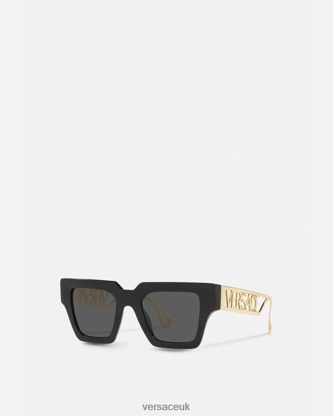 Women Versace 90s Vintage Logo Sunglasses 6D2D06619 Black & Gold Accessories