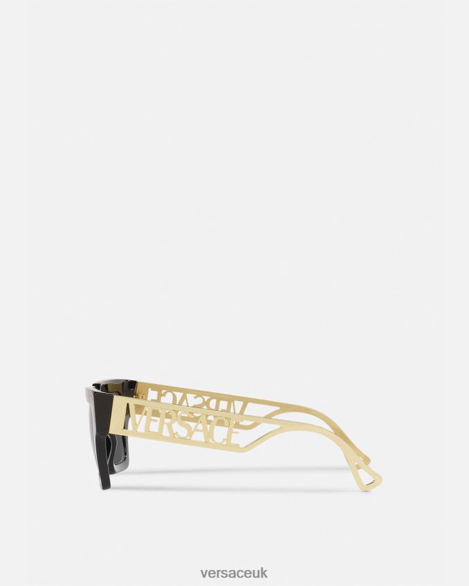 Women Versace 90s Vintage Logo Sunglasses 6D2D06619 Black & Gold Accessories