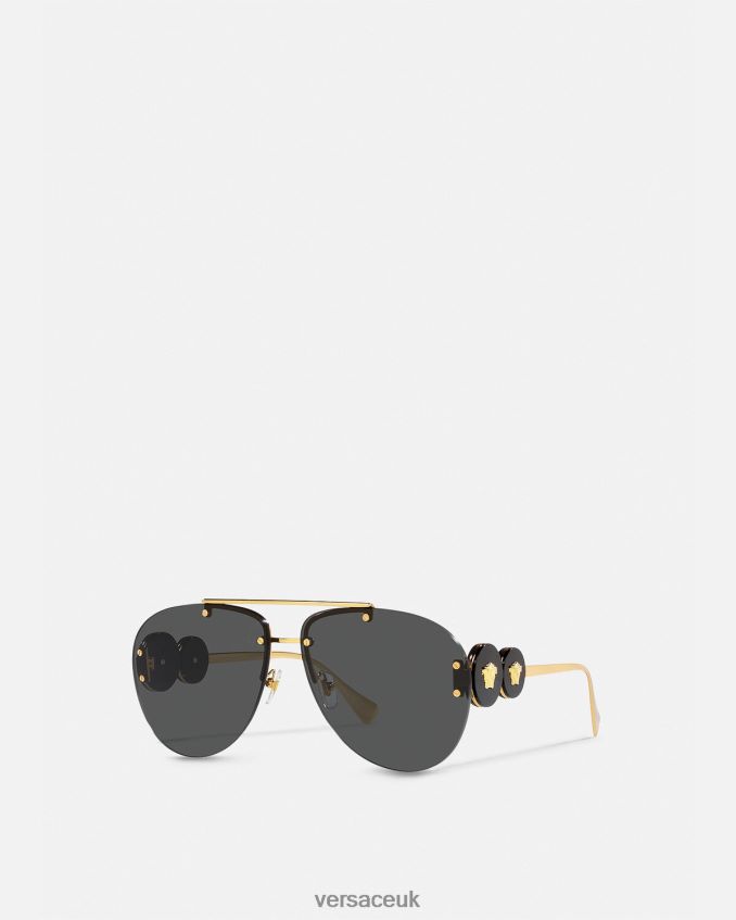 Women Versace Double Medusa Aviator Sunglasses 6D2D06623 Black & Gold Accessories
