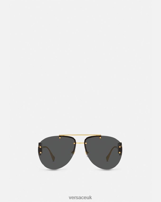 Women Versace Double Medusa Aviator Sunglasses 6D2D06623 Black & Gold Accessories