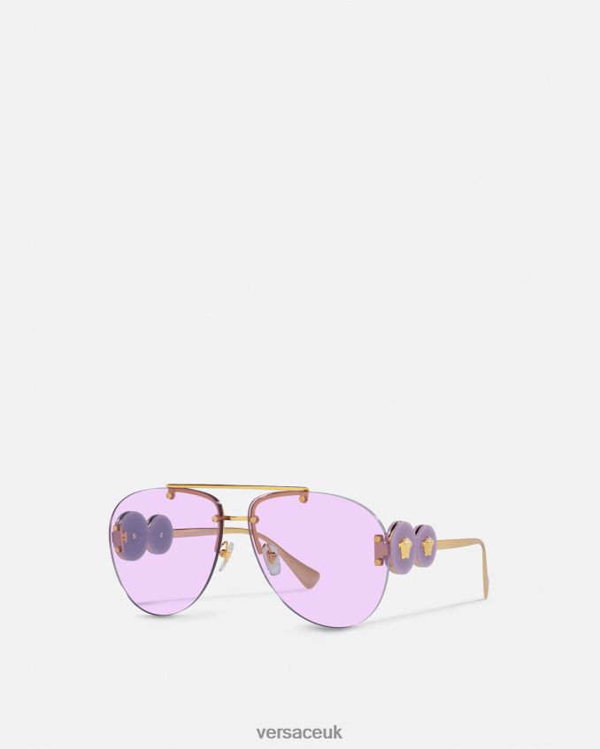 Women Versace Double Medusa Aviator Sunglasses 6D2D06624 Purple Accessories