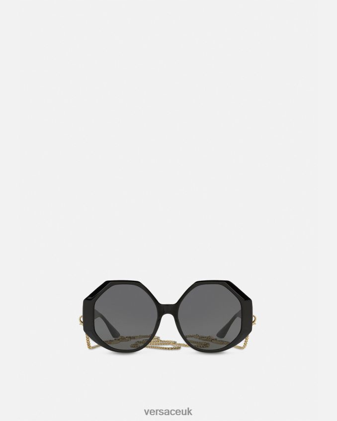 Women Versace Greca Sunglasses 6D2D06677 Black & Gold Accessories