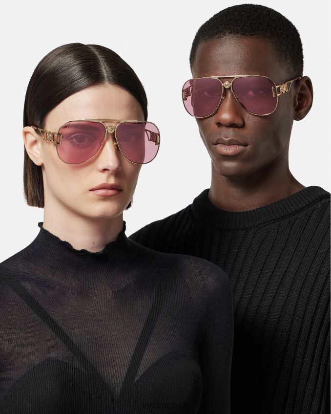 Women Versace Medusa Biggie Pilot Sunglasses 6D2D06598 Gold & Pink Accessories
