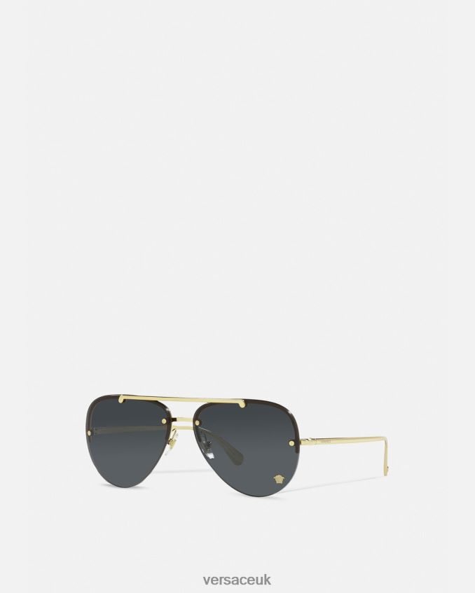 Women Versace Medusa Glam Pilot Sunglasses 6D2D06674 Black & Gold Accessories