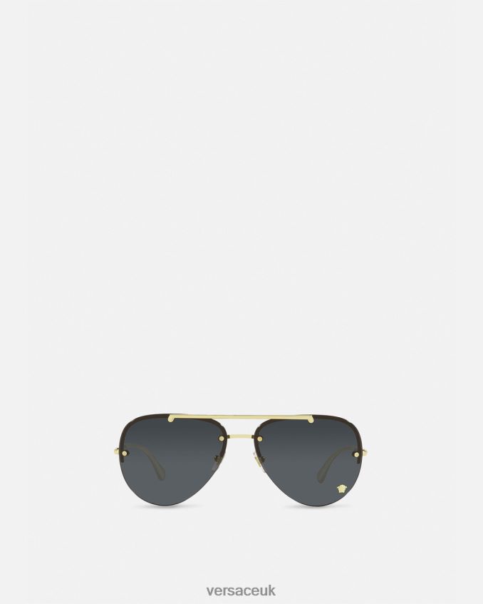 Women Versace Medusa Glam Pilot Sunglasses 6D2D06674 Black & Gold Accessories