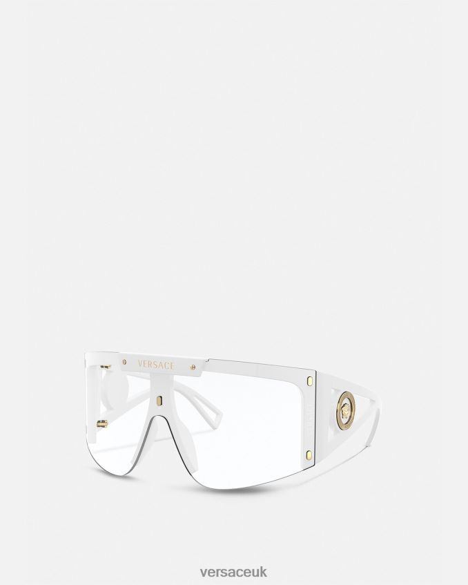 Women Versace Medusa Icon Shield Sunglasses 6D2D06671 White & Black Accessories