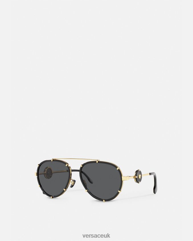 Women Versace Vintage Icon Pilot Clip-On Sunglasses 6D2D06676 Black & Gold Accessories
