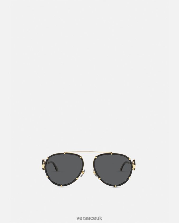 Women Versace Vintage Icon Pilot Clip-On Sunglasses 6D2D06676 Black & Gold Accessories