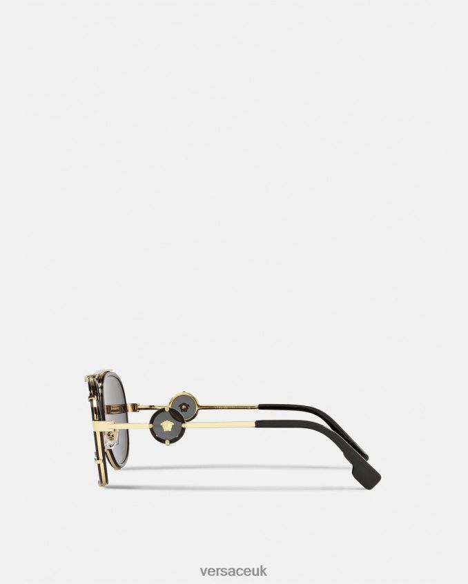 Women Versace Vintage Icon Pilot Clip-On Sunglasses 6D2D06676 Black & Gold Accessories