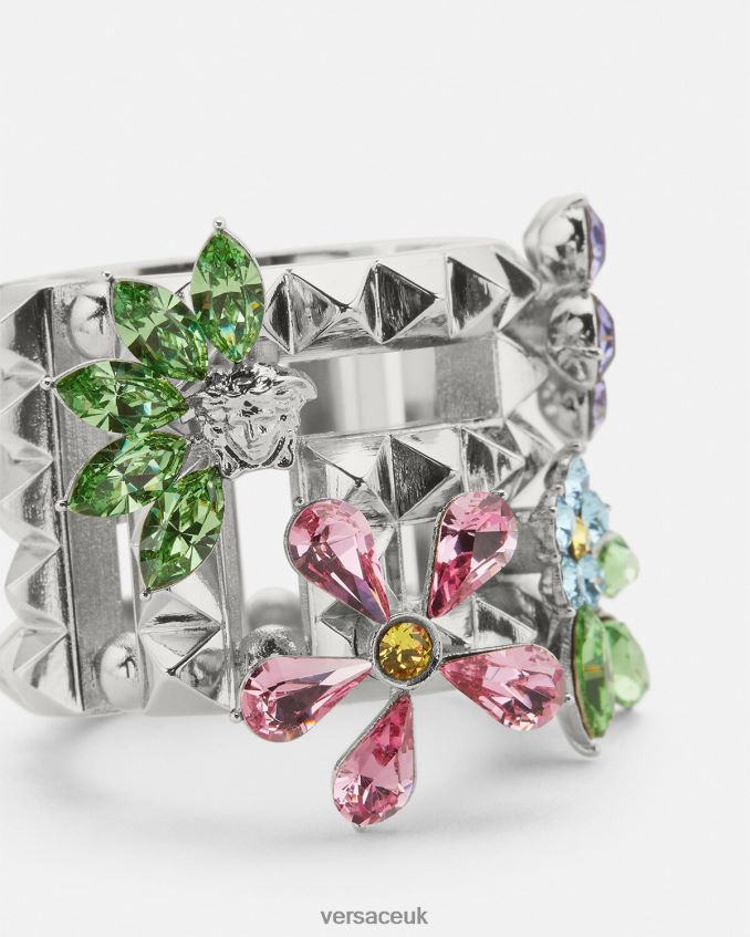 Women Versace Crystal Bloom Ring 6D2D06850 Silver Accessories