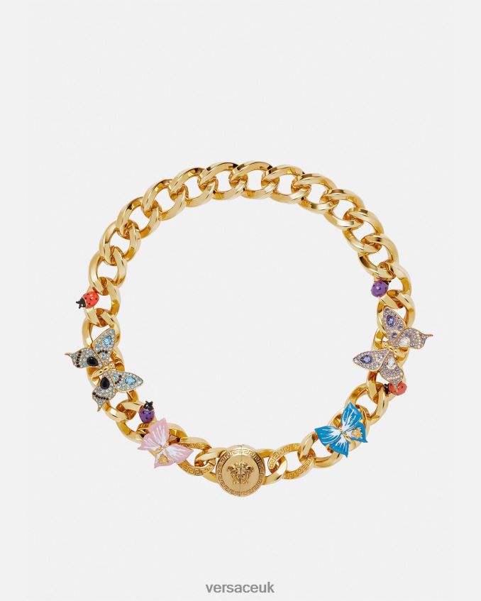 Women Versace Crystal Butterflies Chain Necklace 6D2D06713 Gold Accessories