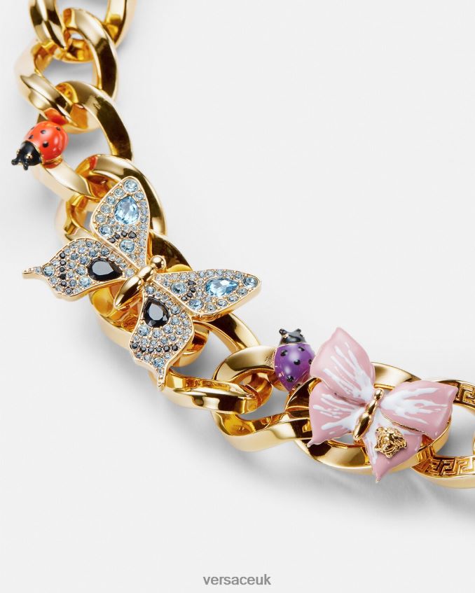 Women Versace Crystal Butterflies Chain Necklace 6D2D06713 Gold Accessories