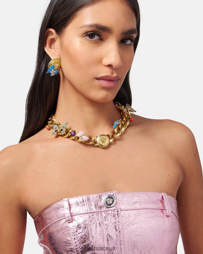 Women Versace Crystal Butterflies Chain Necklace 6D2D06713 Gold Accessories