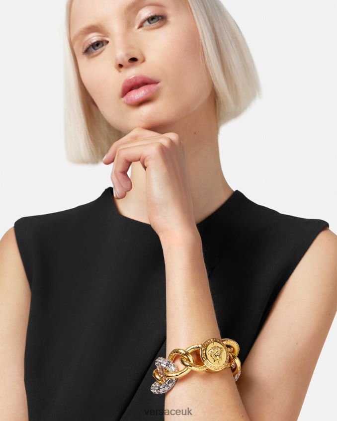 Women Versace Crystal Chain Bracelet 6D2D06740 Gold Accessories
