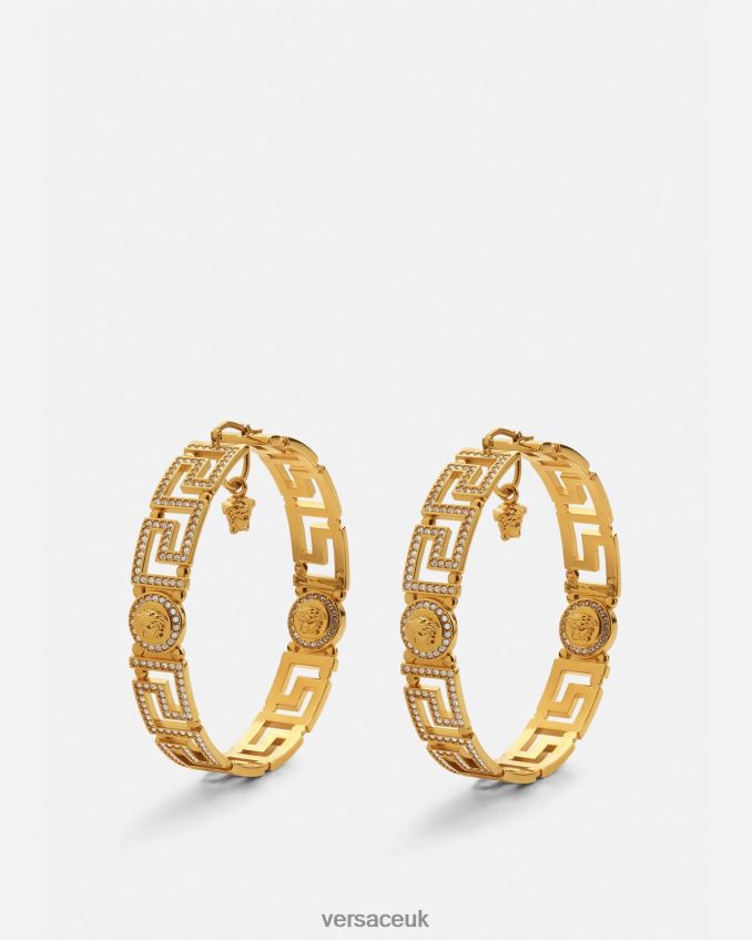 Women Versace Crystal Greca Hoop Earrings 6D2D06835 Gold Accessories