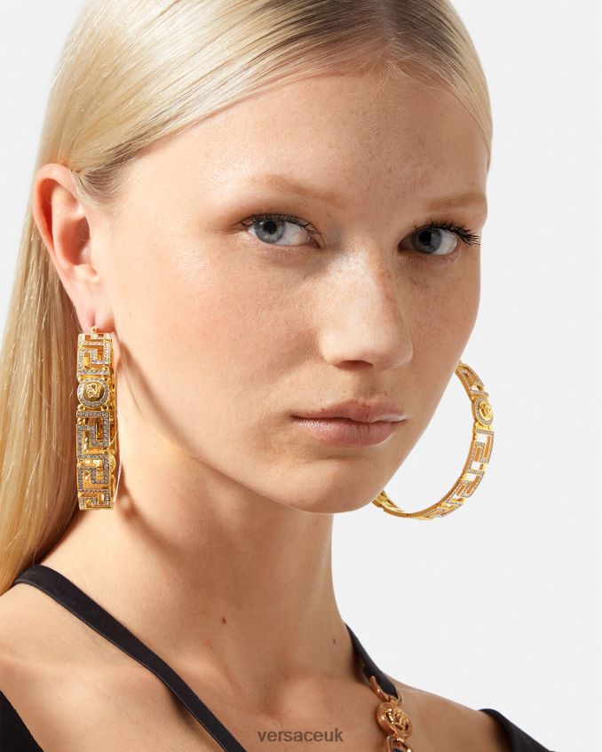 Women Versace Crystal Greca Hoop Earrings 6D2D06835 Gold Accessories