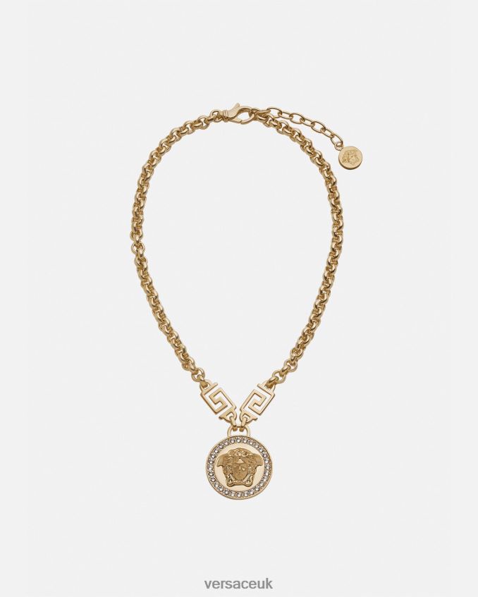 Women Versace Crystal La Medusa Greca Necklace 6D2D06741 Gold Accessories