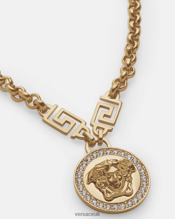 Women Versace Crystal La Medusa Greca Necklace 6D2D06741 Gold Accessories