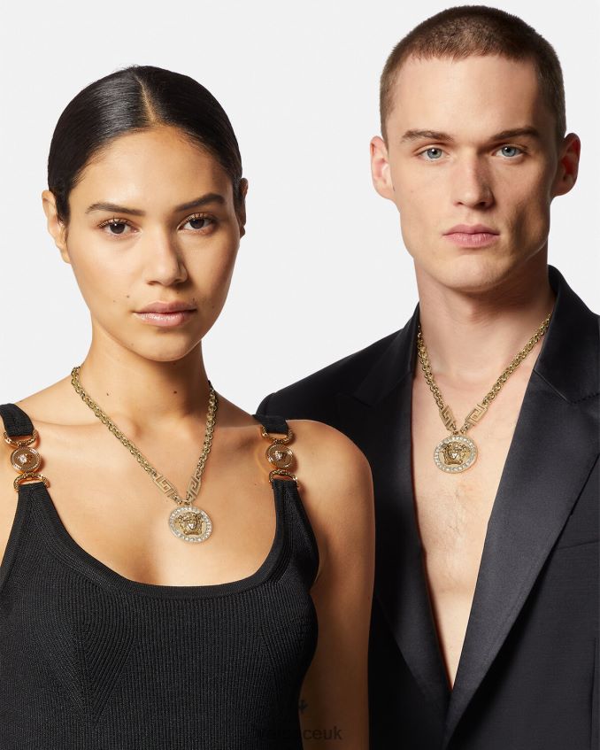 Women Versace Crystal La Medusa Greca Necklace 6D2D06741 Gold Accessories