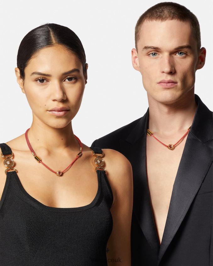 Women Versace Crystal Medusa Cord Necklace 6D2D06843 Red & Gold Accessories