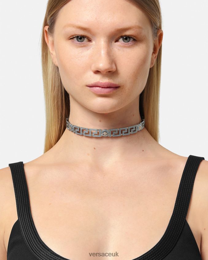 Women Versace Crystal Medusa Greca Choker Necklace 6D2D06720 Light Blue & Metallic Accessories