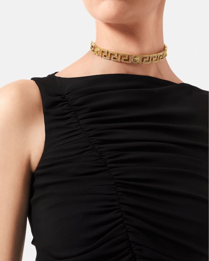 Women Versace Crystal Medusa Greca Choker Necklace 6D2D06747 Gold Accessories