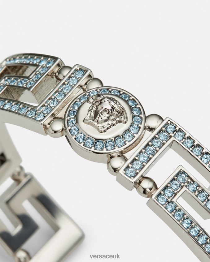 Women Versace Crystal Medusa Greca Cuff Bracelet 6D2D06724 Light Blue & Metallic Accessories