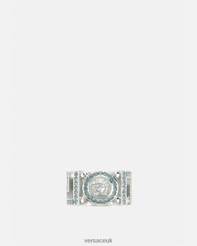 Women Versace Crystal Medusa Greca Ring 6D2D06723 Light Blue & Metallic Accessories