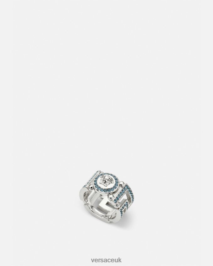 Women Versace Crystal Medusa Greca Ring 6D2D06723 Light Blue & Metallic Accessories
