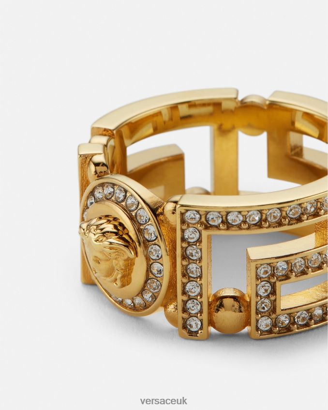 Women Versace Crystal Medusa Greca Ring 6D2D06756 Gold Accessories