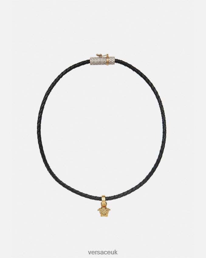 Women Versace Crystal Medusa Leather Necklace 6D2D06812 Black Accessories