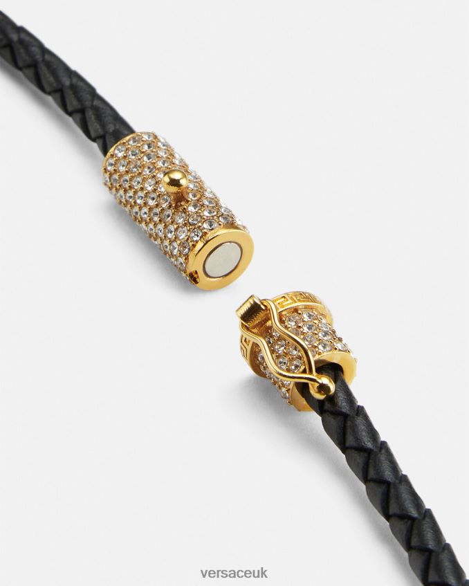 Women Versace Crystal Medusa Leather Necklace 6D2D06812 Black Accessories
