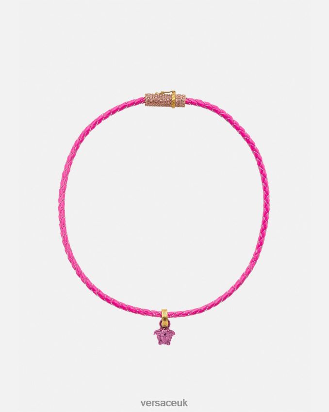 Women Versace Crystal Medusa Leather Necklace 6D2D06852 Pink Accessories