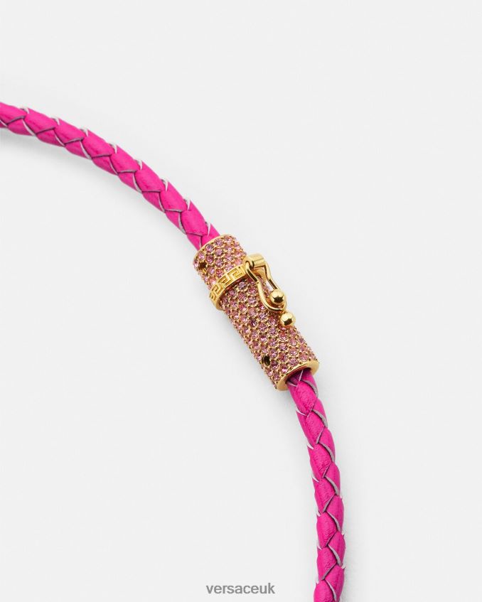Women Versace Crystal Medusa Leather Necklace 6D2D06852 Pink Accessories