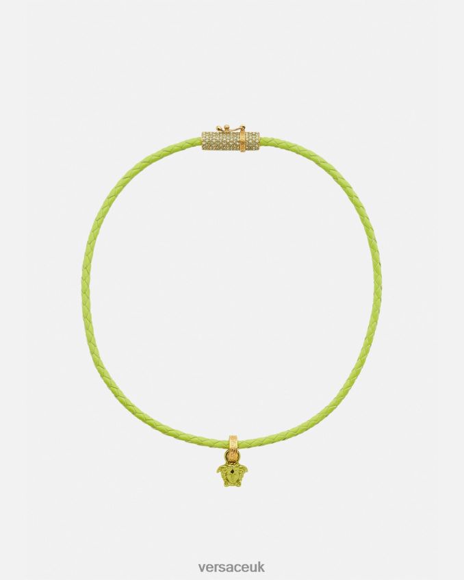 Women Versace Crystal Medusa Leather Necklace 6D2D06853 Lime Accessories