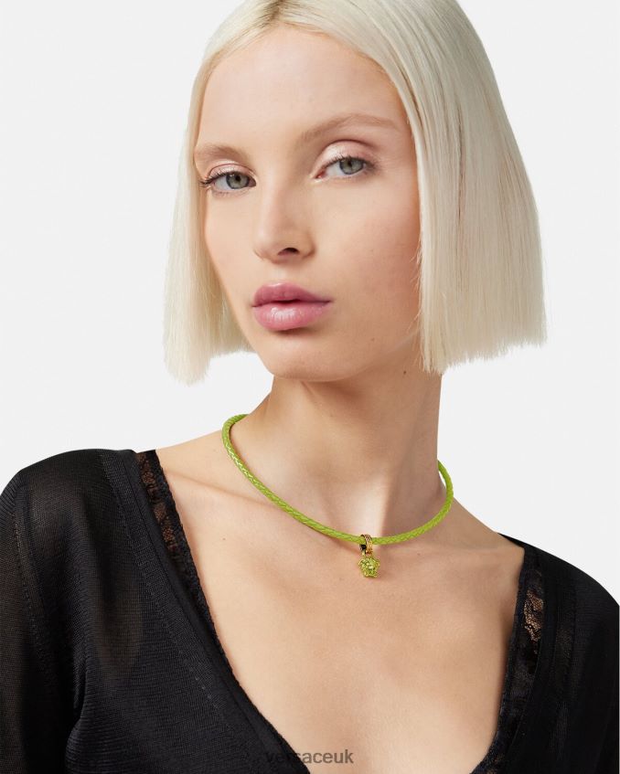 Women Versace Crystal Medusa Leather Necklace 6D2D06853 Lime Accessories