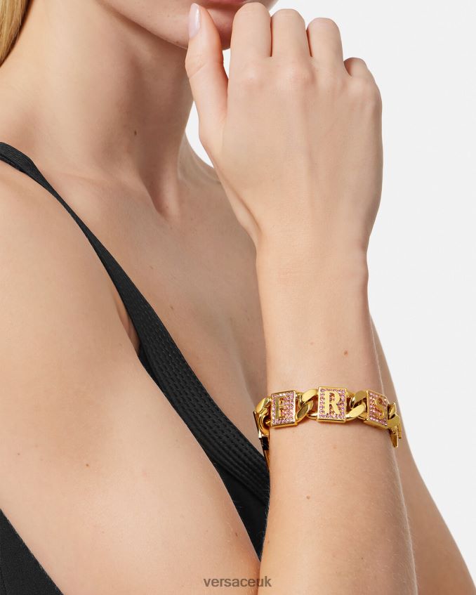 Women Versace Crystal Tiles Bracelet 6D2D06738 Pink & Gold Accessories